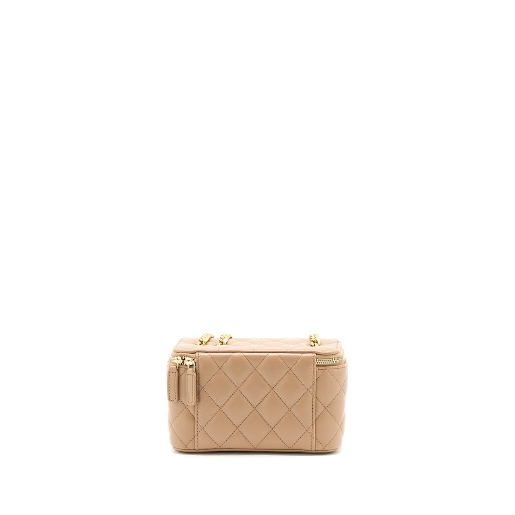 CHANEL 22K GOLD PILLAR ADJUSTABLE CHAIN LONG VANITY LAMBSKIN BEIGE BRUSHED GHW (MICROCHIP)