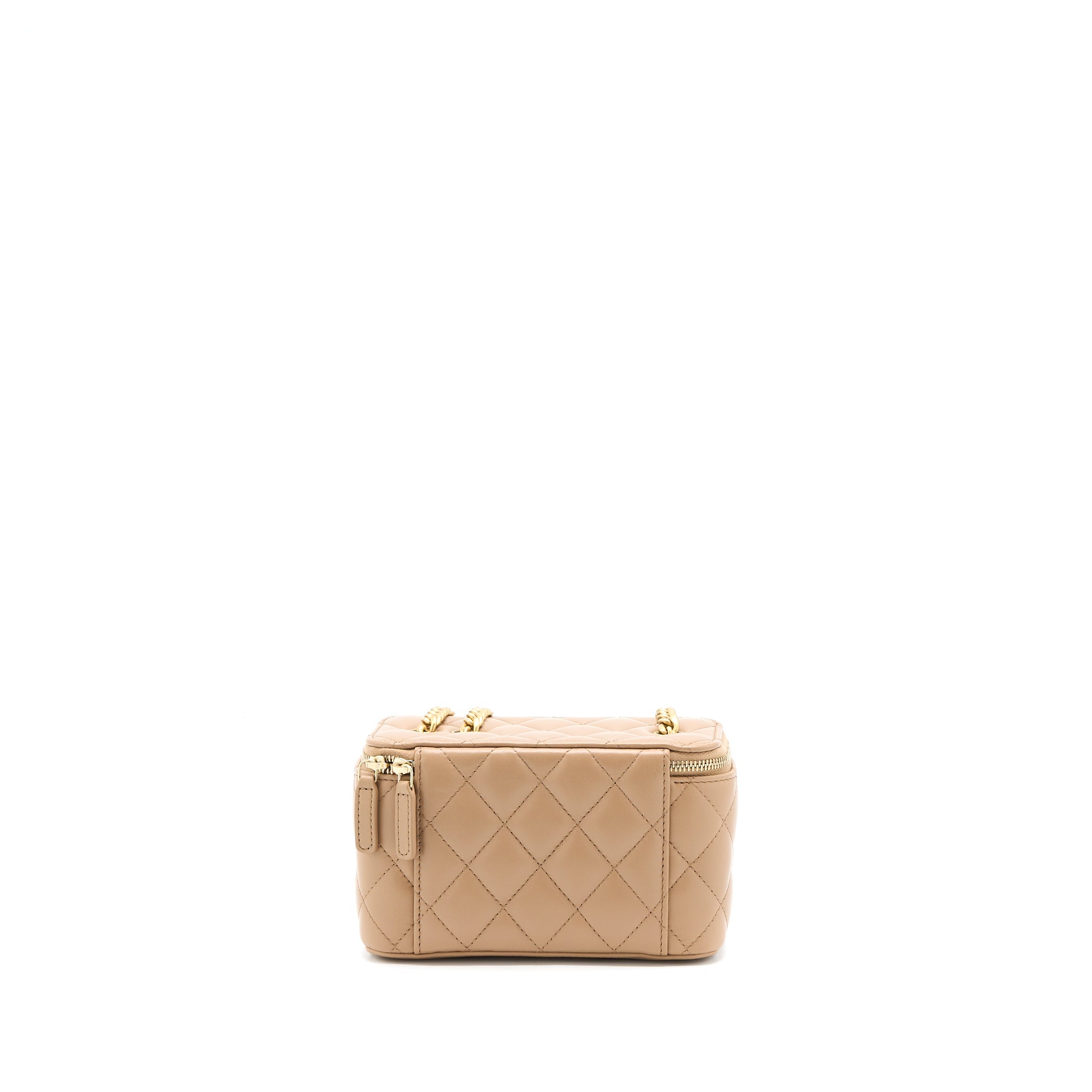 CHANEL 22K GOLD PILLAR ADJUSTABLE CHAIN LONG VANITY LAMBSKIN BEIGE BRUSHED GHW (MICROCHIP)
