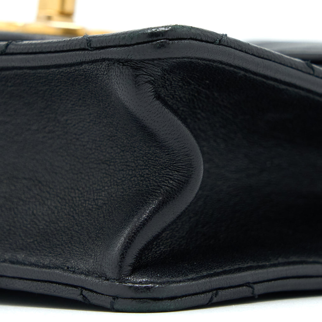 CHANEL VERTICAL PEARL FLAP BAG GOATSKIN BLACK GHW