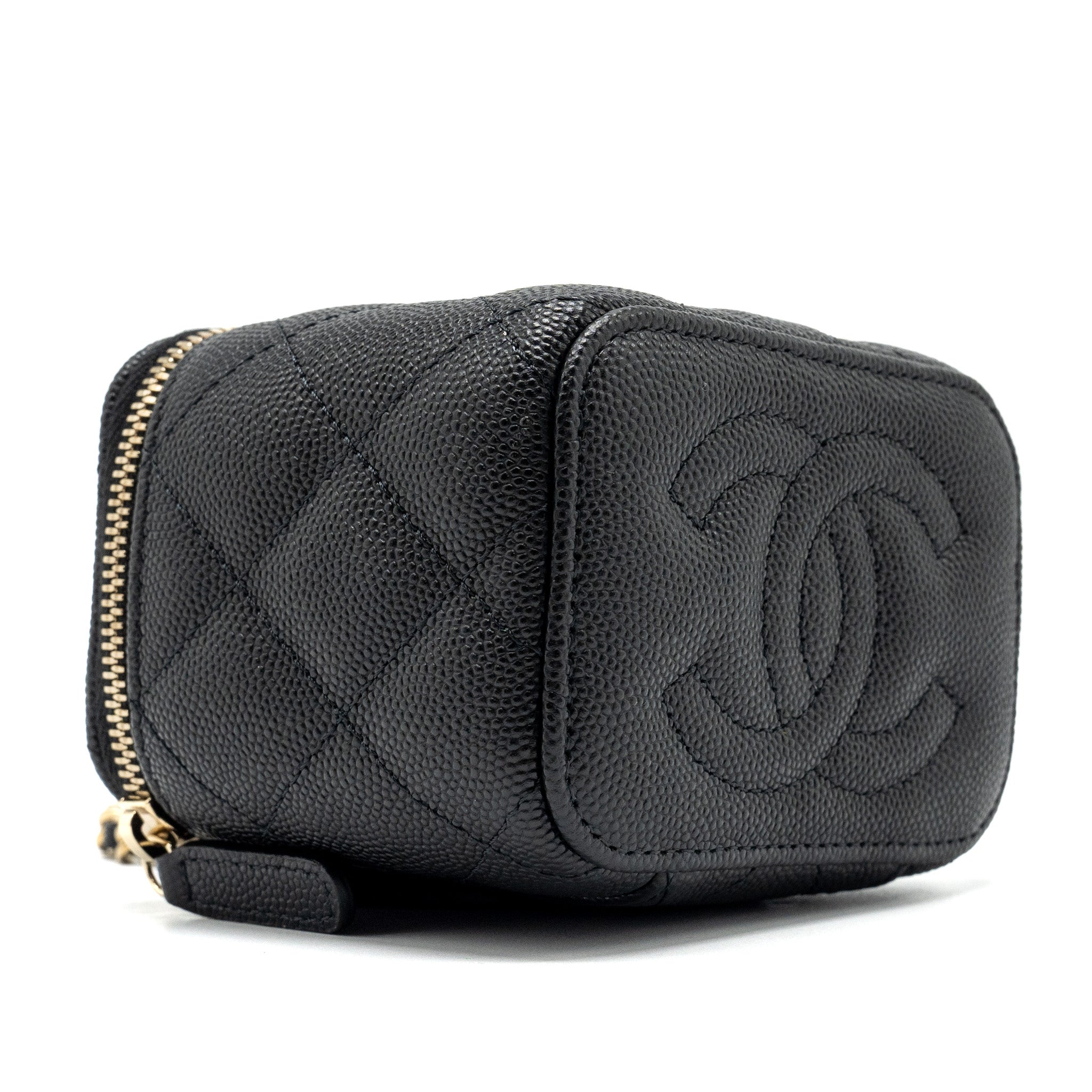 CHANEL 23C MINI VANITY CASE WITH CHAIN CAVIAR BLACK LGHW (MICROCHIP)