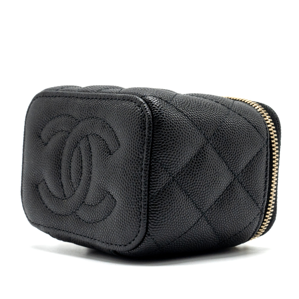 CHANEL 23C MINI VANITY CASE WITH CHAIN CAVIAR BLACK LGHW (MICROCHIP)