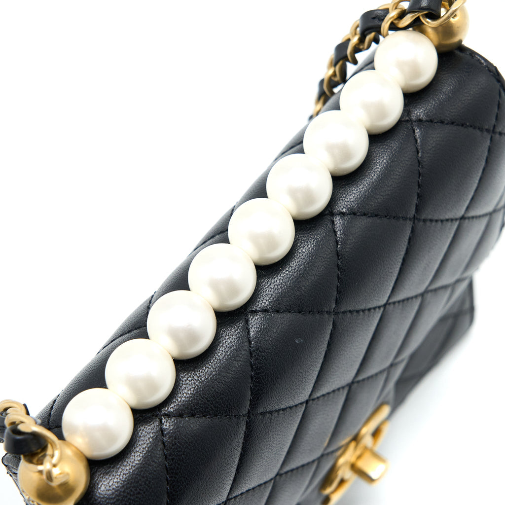 CHANEL VERTICAL PEARL FLAP BAG GOATSKIN BLACK GHW