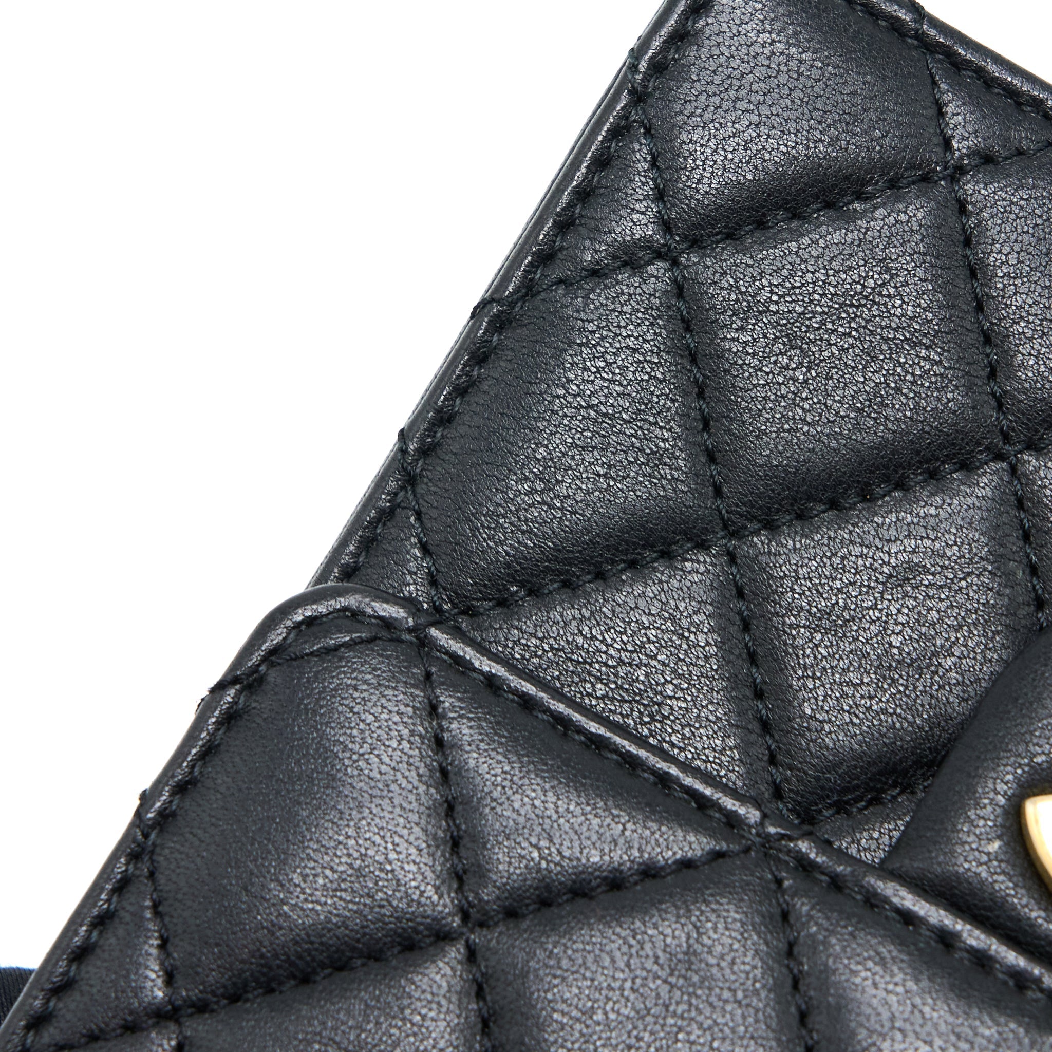 CHANEL VERTICAL PEARL FLAP BAG GOATSKIN BLACK GHW