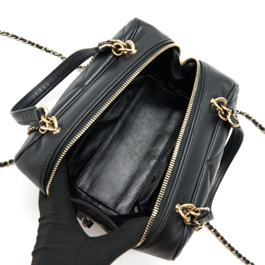 CHANEL BLACK LAMBSKIN BOWLING BAG GHW