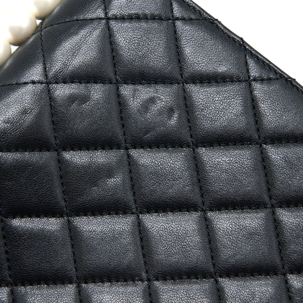 CHANEL VERTICAL PEARL FLAP BAG GOATSKIN BLACK GHW