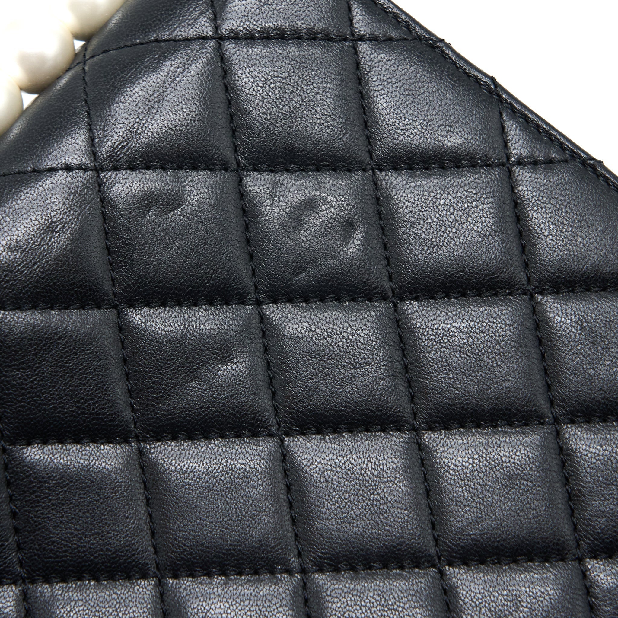 CHANEL VERTICAL PEARL FLAP BAG GOATSKIN BLACK GHW