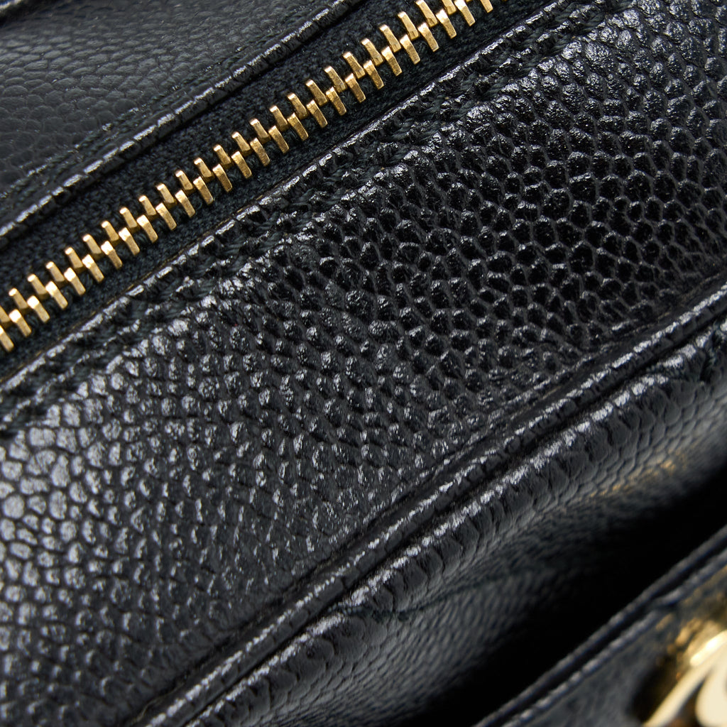 CHANEL VINTAGE CAMERA CHEVRON TOTE BAG CAVIAR BLACK GHW