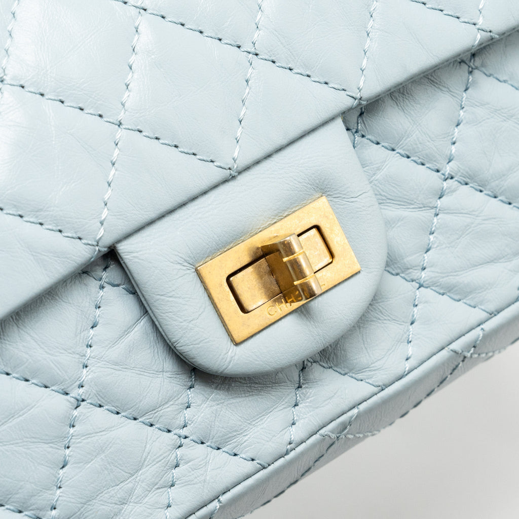 CHANEL SMALL 2.55 226 REISSUE DOUBLE FLAP BAG CALFSKIN LIGHT BLUE GHW (MICROCHIP)