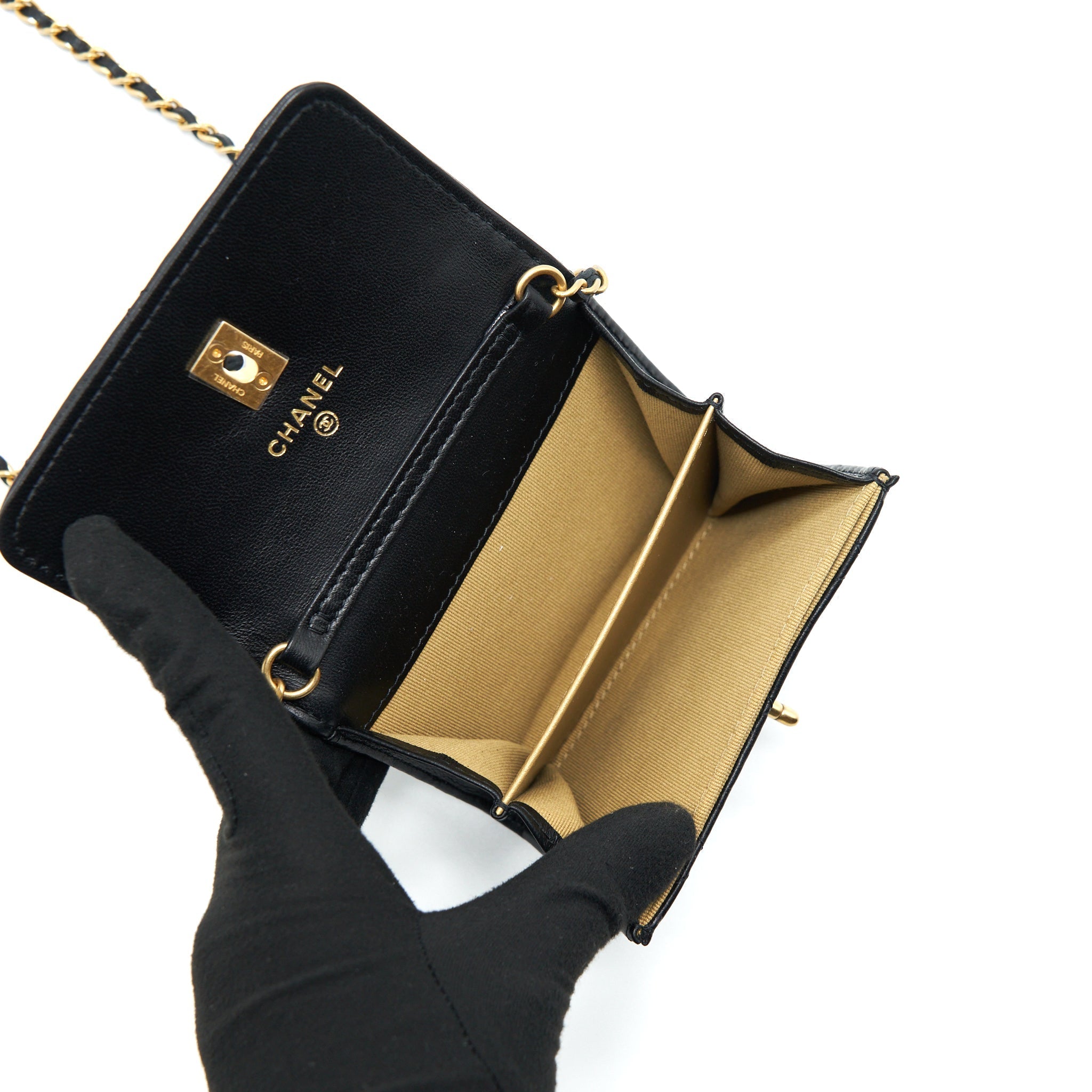 CHANEL PEARL CRUSH CLUTCH WITH CHAIN LAMBSKIN BLACK GHW