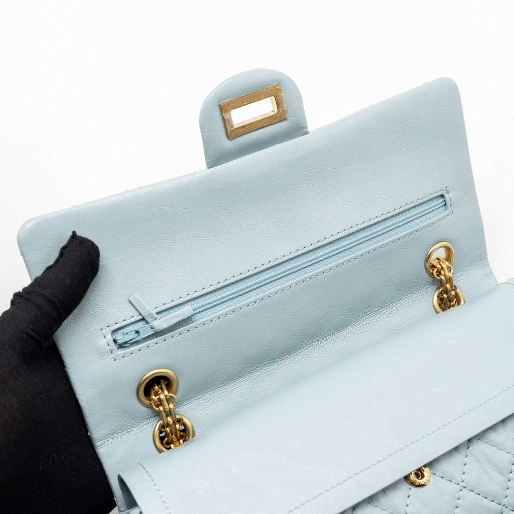 CHANEL SMALL 2.55 226 REISSUE DOUBLE FLAP BAG CALFSKIN LIGHT BLUE GHW (MICROCHIP)