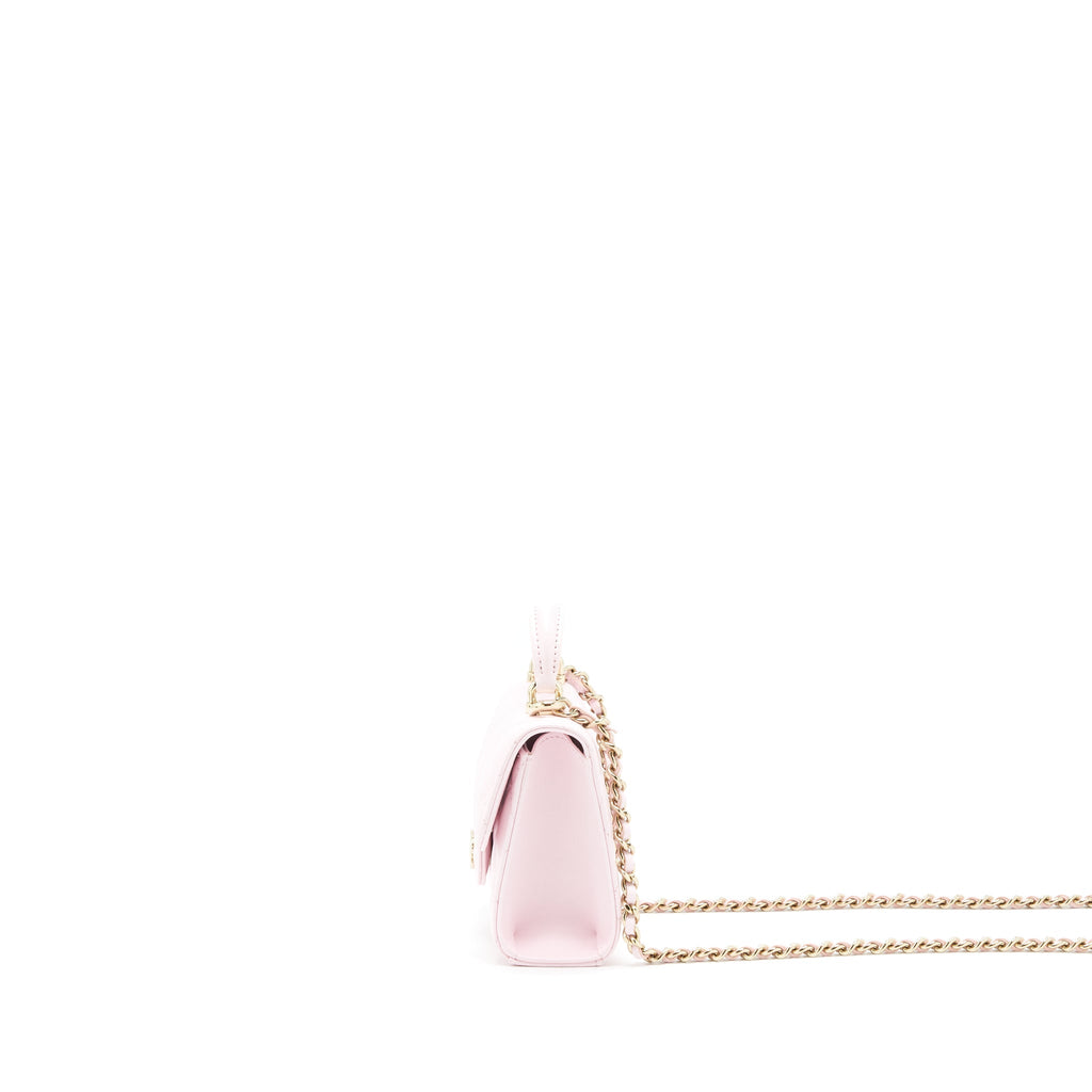 CHANEL 22P TOP HANDLE MINI FLAP BAG WITH CHAIN LAMBSKIN PINK LGHW