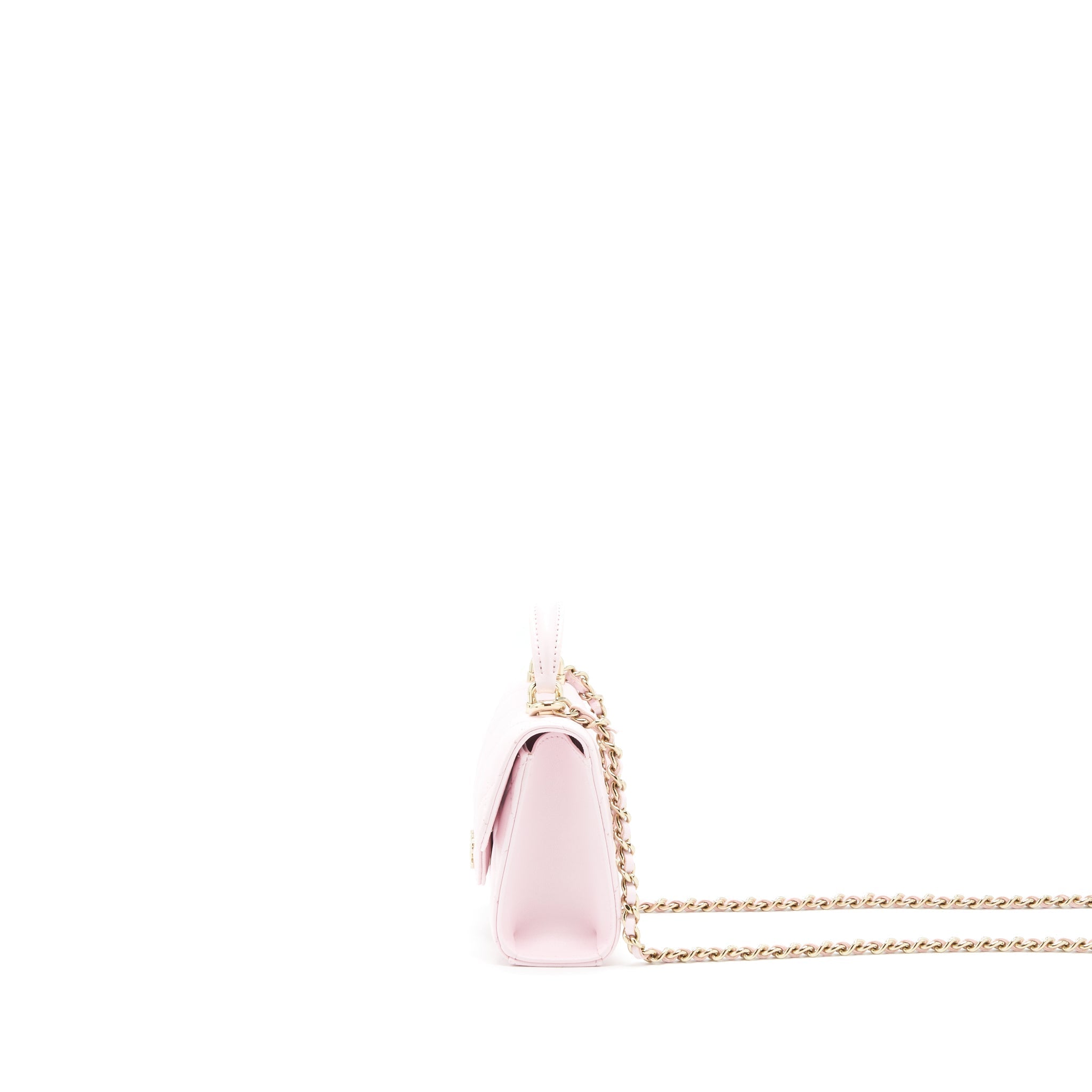 CHANEL 22P TOP HANDLE MINI FLAP BAG WITH CHAIN LAMBSKIN PINK LGHW