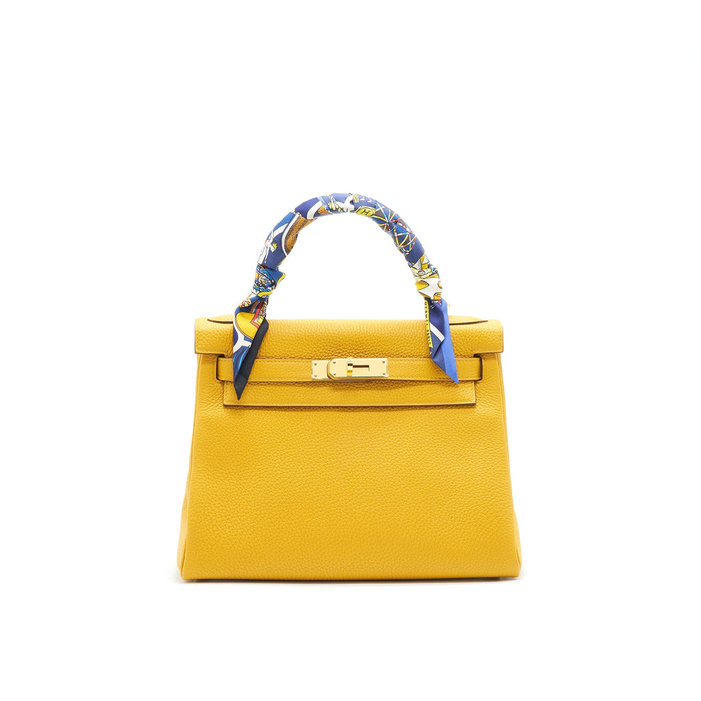HERMES KELLY 28 CLEMENCE JAUNE AMBER GHW