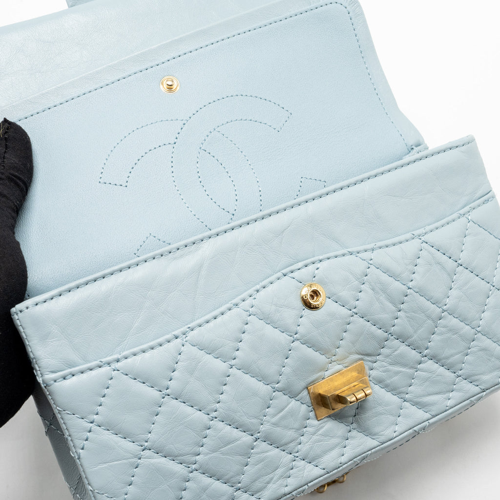 CHANEL SMALL 2.55 226 REISSUE DOUBLE FLAP BAG CALFSKIN LIGHT BLUE GHW (MICROCHIP)