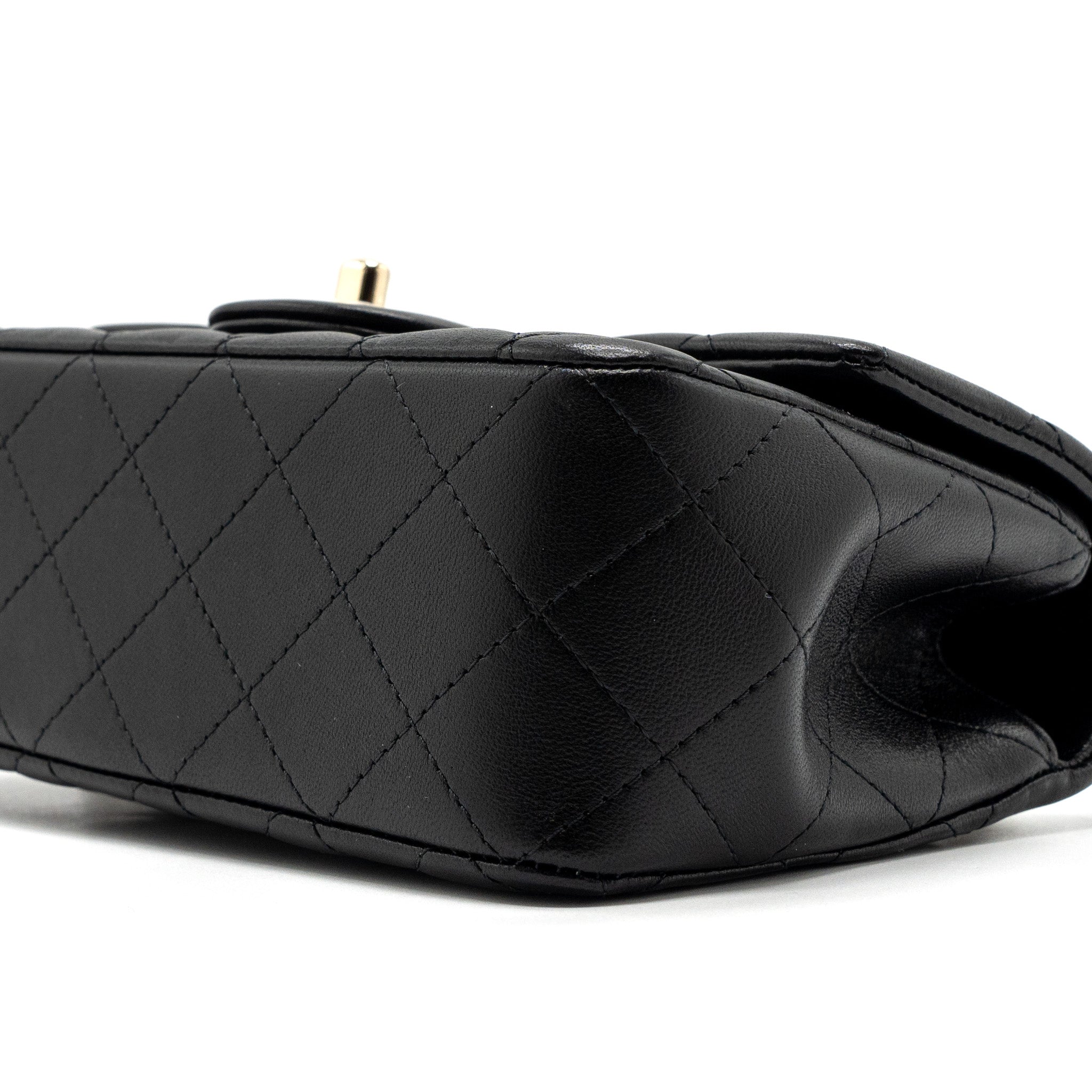 CHANEL 23K LEATHER CHAIN TOP HANDLE MINI RECTANGULAR FLAP BAG LAMBSKIN BLACK LGHW (MICROCHIP)