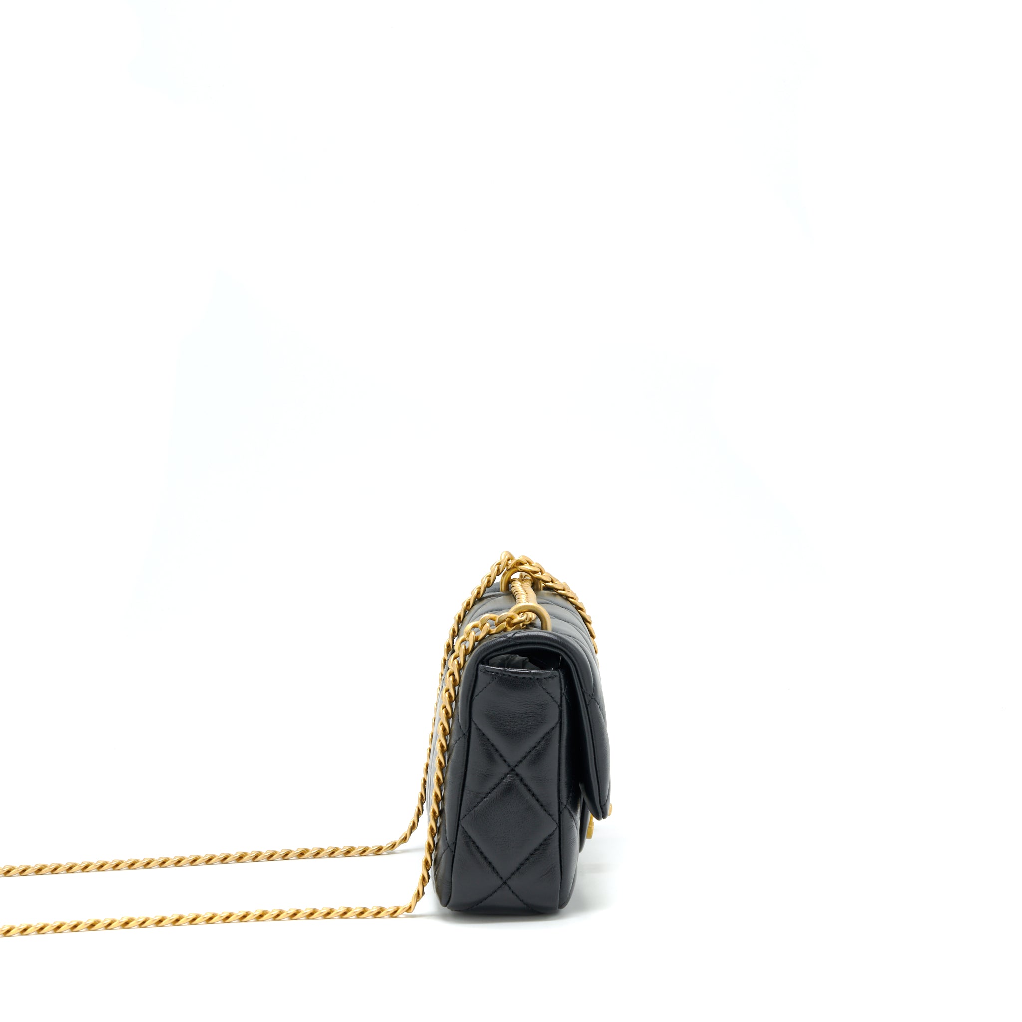 CHANEL 22P SEASONAL MINI SQUARE FLAP BAG LAMBSKIN BLACK GHW