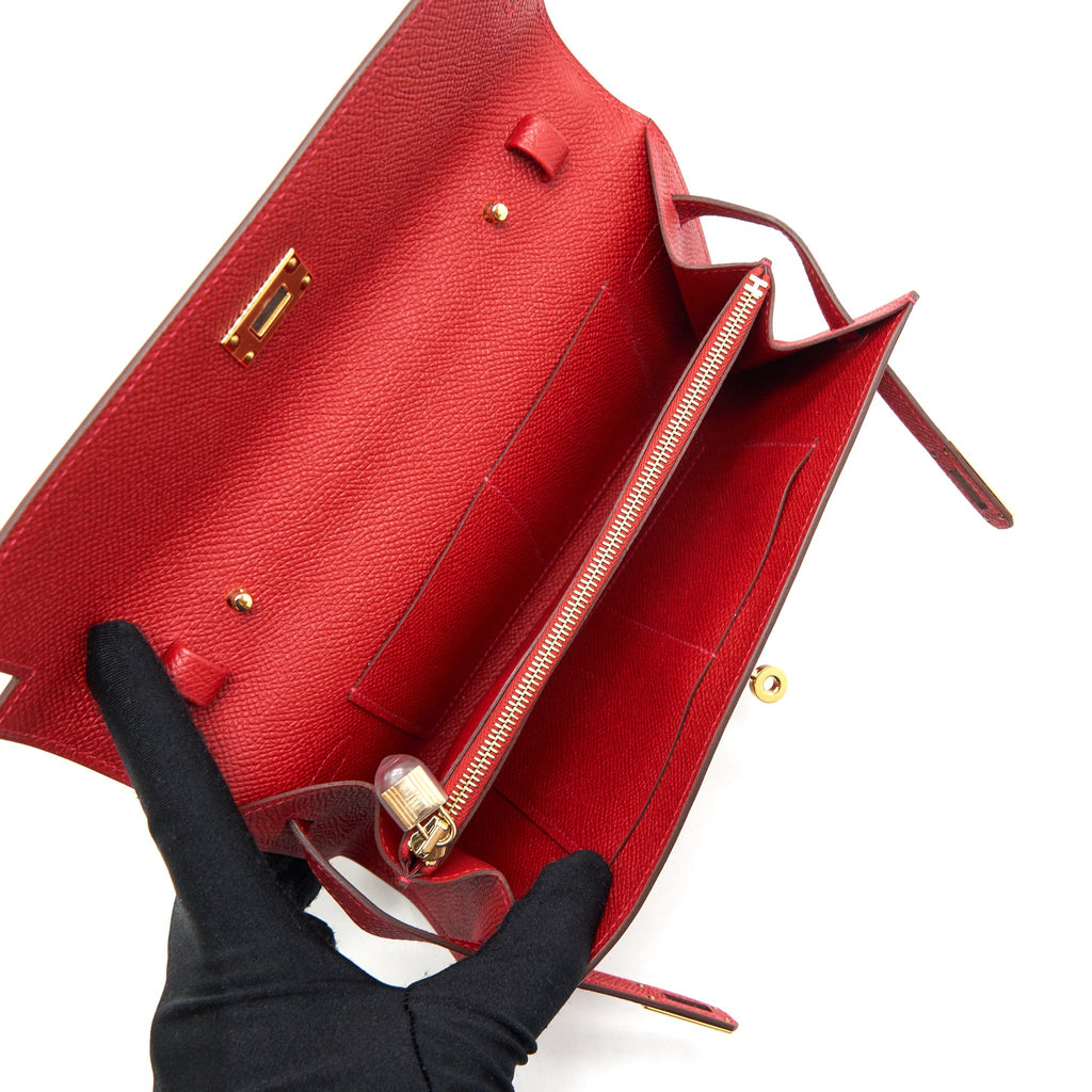 HERMES KELLY TO GO EPSOM ROUGE CASAQUE GHW