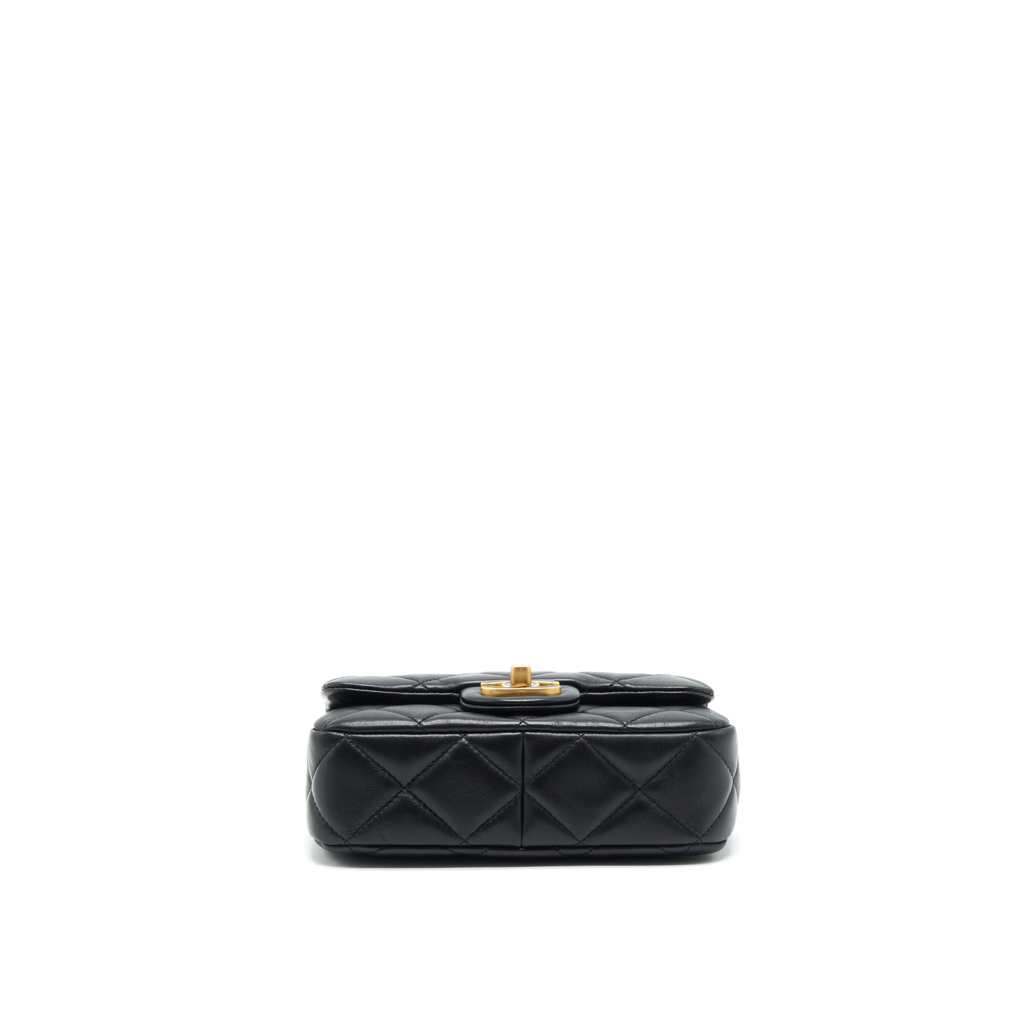 CHANEL 22P SEASONAL MINI SQUARE FLAP BAG LAMBSKIN BLACK GHW