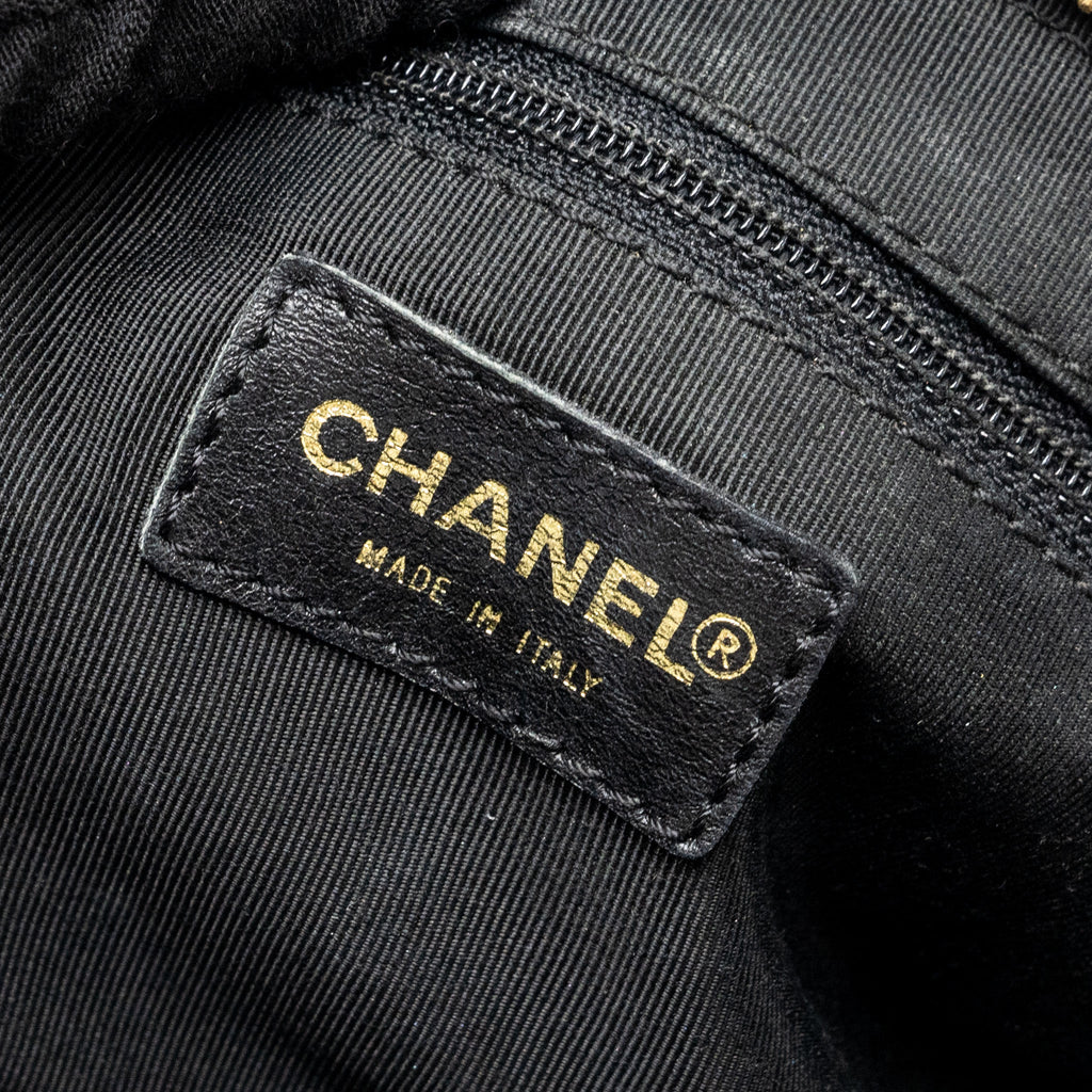 CHANEL VINTAGE CHOCOLATE BAR BARREL HANDBAG LAMBSKIN BLACK GHW