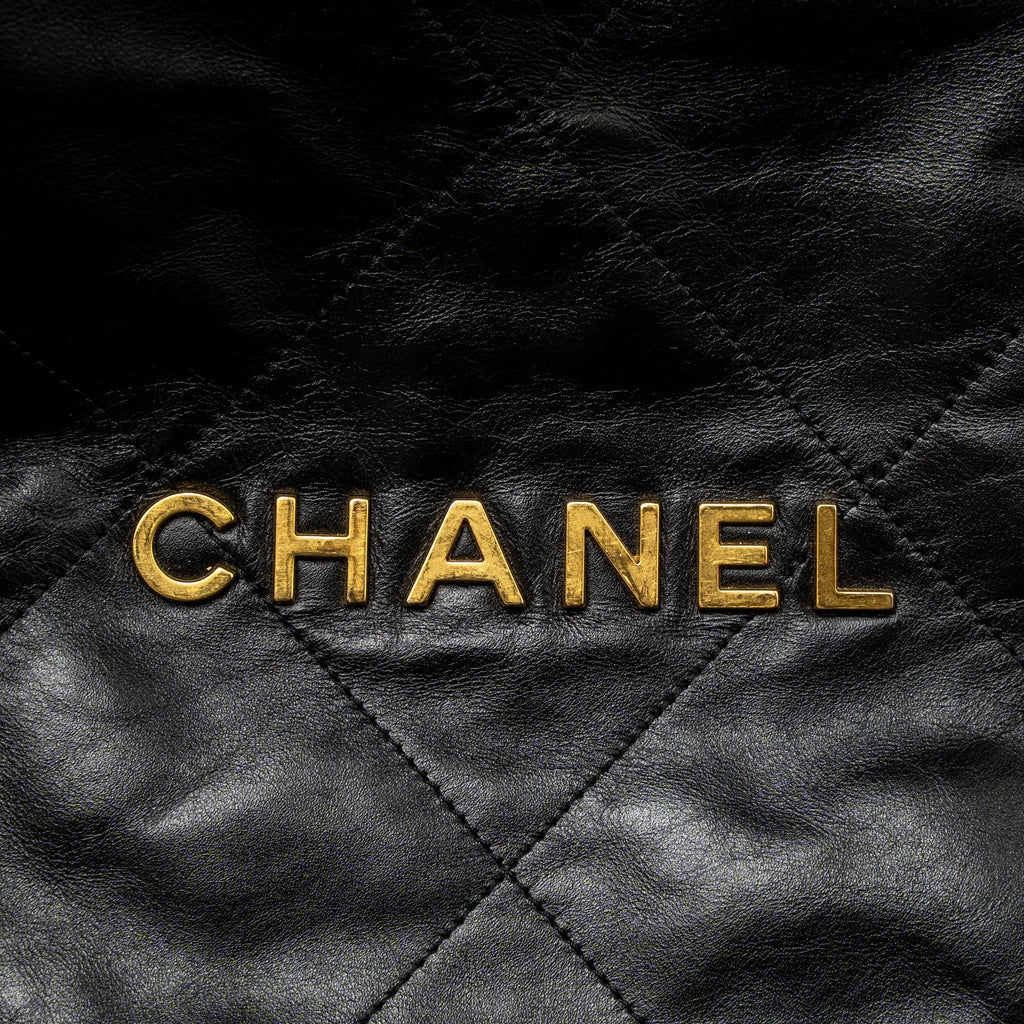 CHANEL LARGE 22 BAG SHINY CALFSKIN BLACK GHW (MICROCHIP)