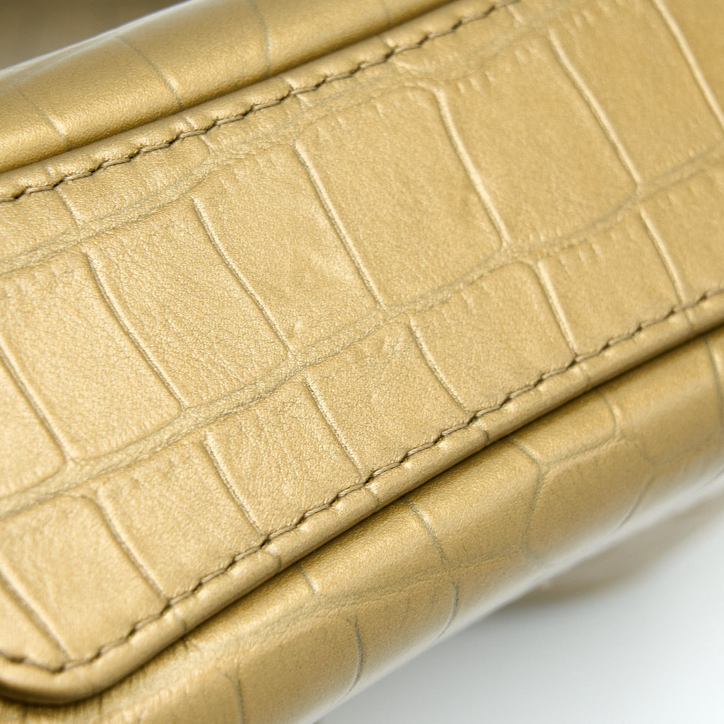 CHANEL SMALL GABRIELLE HOBO BAG CROCODILE EMBOSSED CALFSKIN GOLD MULTICOLOUR HARDWARE
