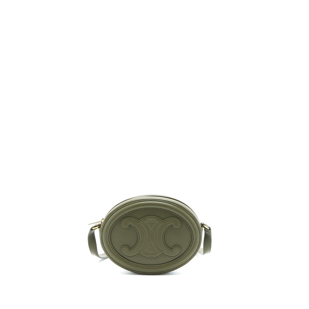 CELINE CROSSBODY OVAL PURSE CALFSKIN OLIVE GREEN GHW
