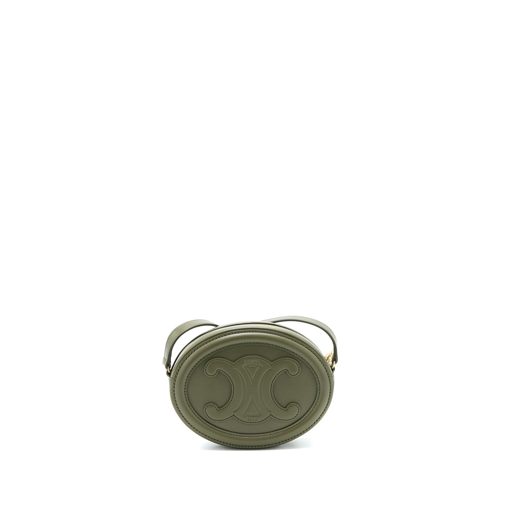 CELINE CROSSBODY OVAL PURSE CALFSKIN OLIVE GREEN GHW