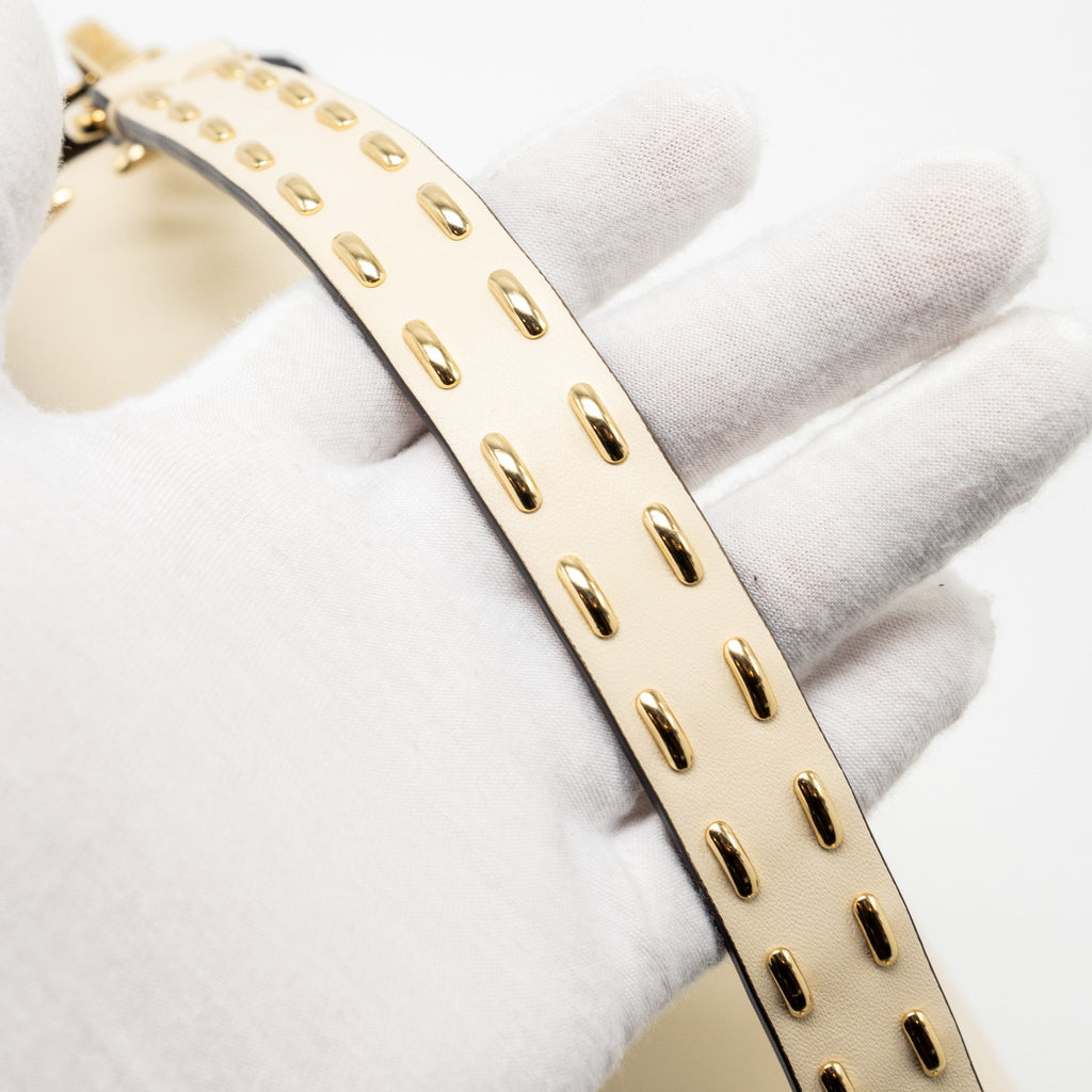 FENDI VITELLO KING METAL STITCH BAGUETTE LAMBSKIN WHITE GHW