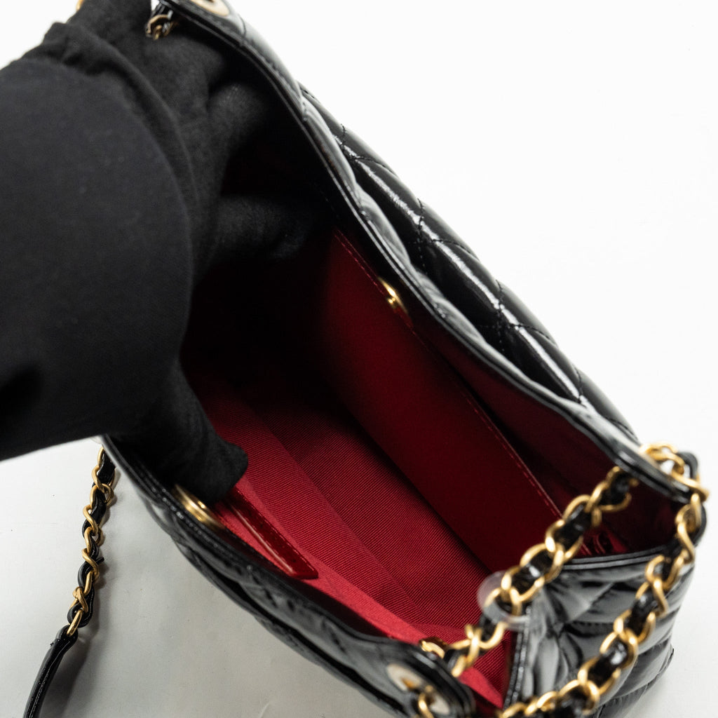 CHANEL 23C HOBO BAG SHINY CALFSKIN BLACK BRUSHED GHW (MICROCHIP)