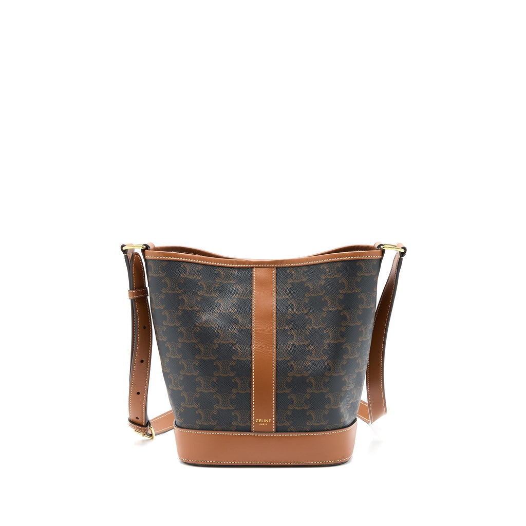 CELINE SMALL BUCKET BAG TRIOMPHE CANVAS/LEATHER TAN GHW