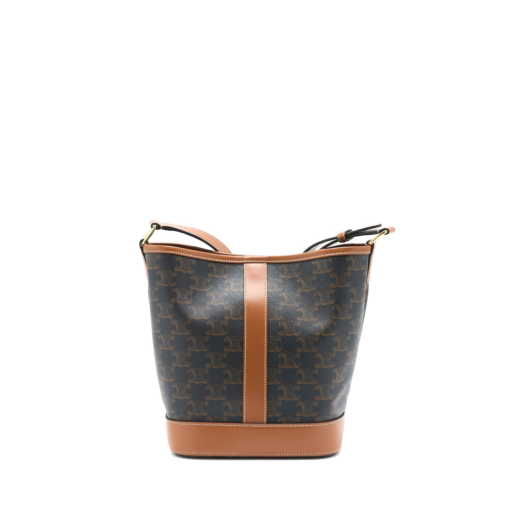 CELINE SMALL BUCKET BAG TRIOMPHE CANVAS/LEATHER TAN GHW