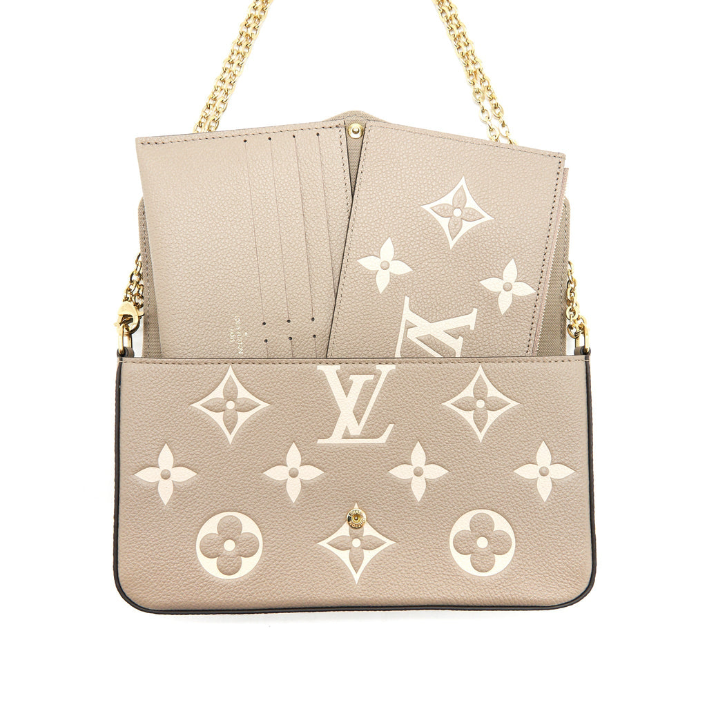 LOUIS VUITTON FELICIE POCHETTE TOURTERELLE/CREME GHW