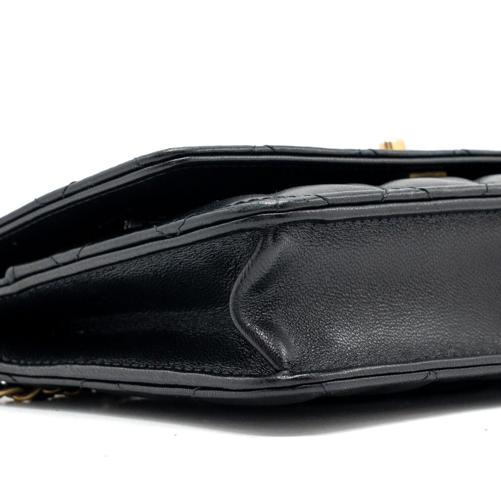 CHANEL PEARL CRUSH WALLET ON CHAIN LAMBSKIN BLACK GHW