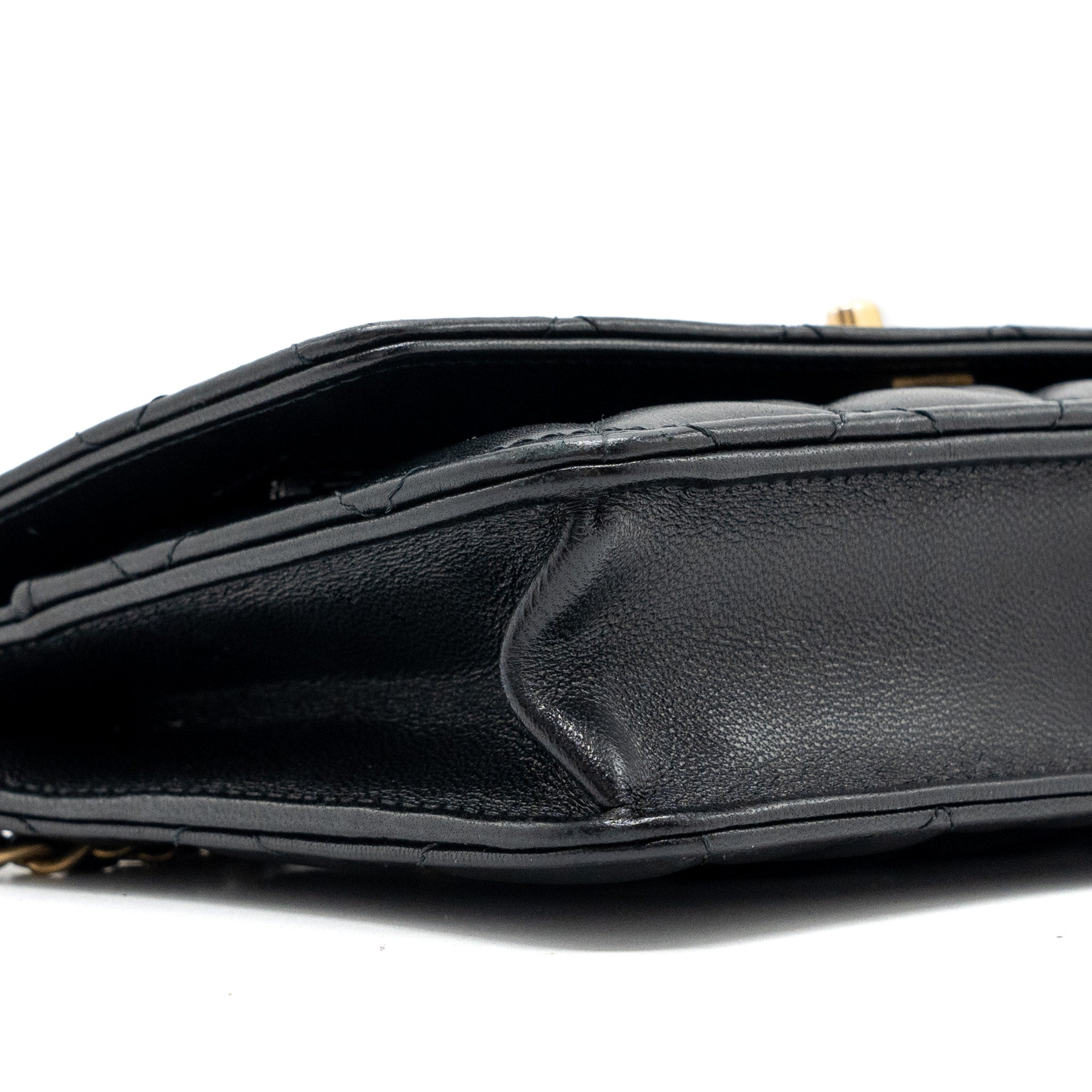 CHANEL PEARL CRUSH WALLET ON CHAIN LAMBSKIN BLACK GHW