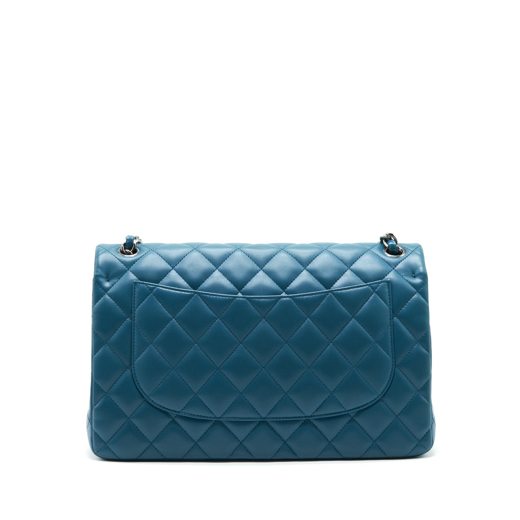 CHANEL JUMBO CLASSIC DOUBLE FLAP BAG LAMBSKIN GREEN SHW