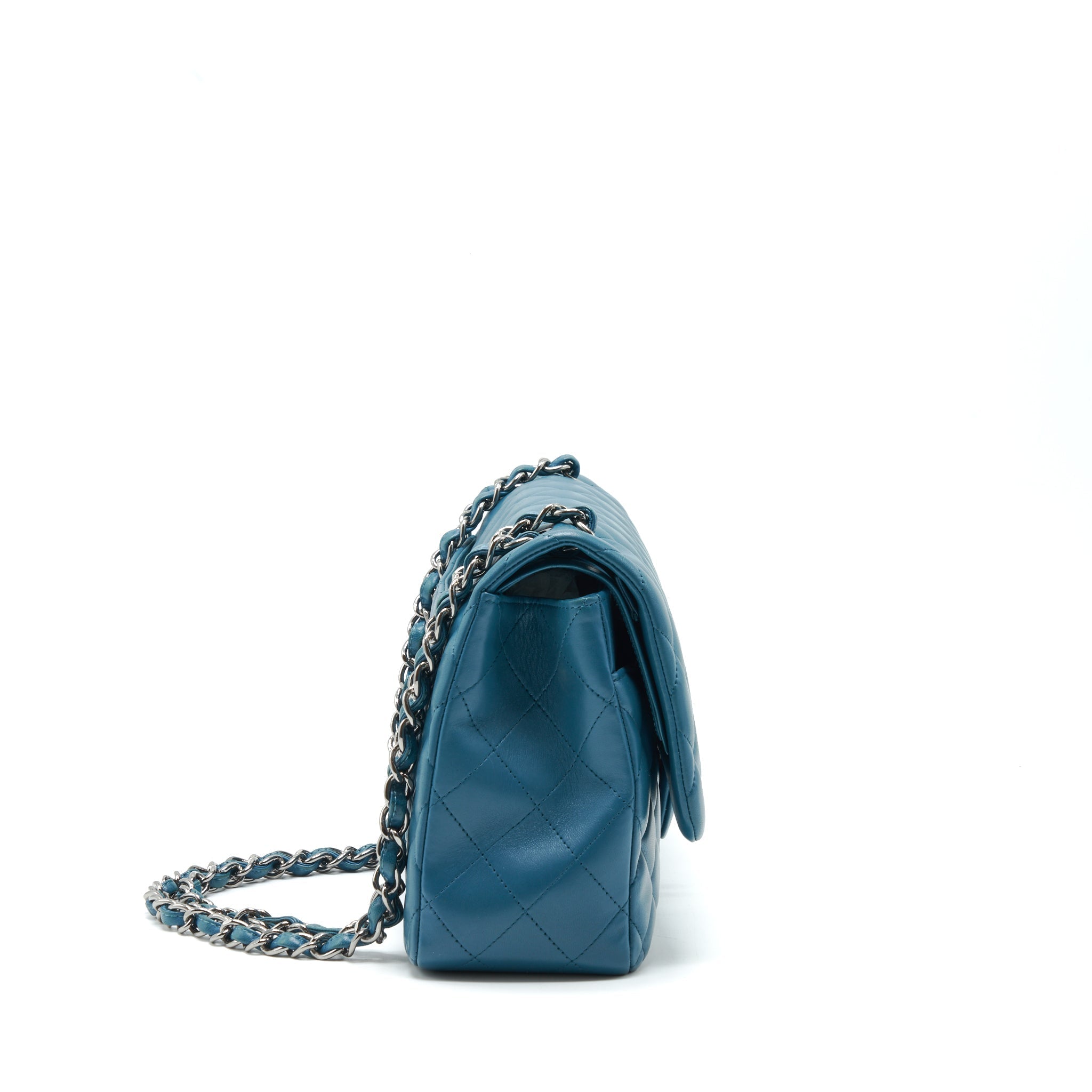CHANEL JUMBO CLASSIC DOUBLE FLAP BAG LAMBSKIN GREEN SHW