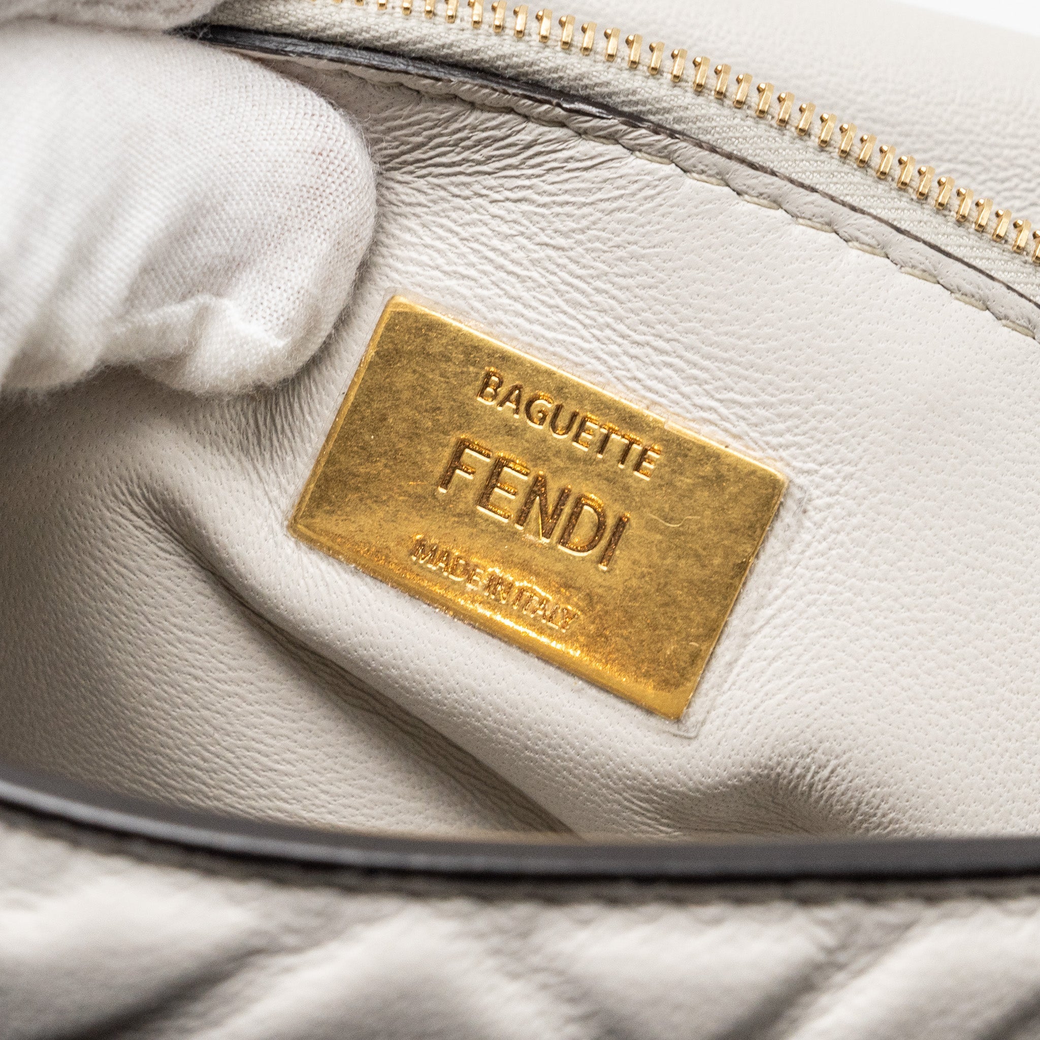 FENDI MEDIUM BAGUETTE BAG FF EMBOSSED NAPPA GREY GHW