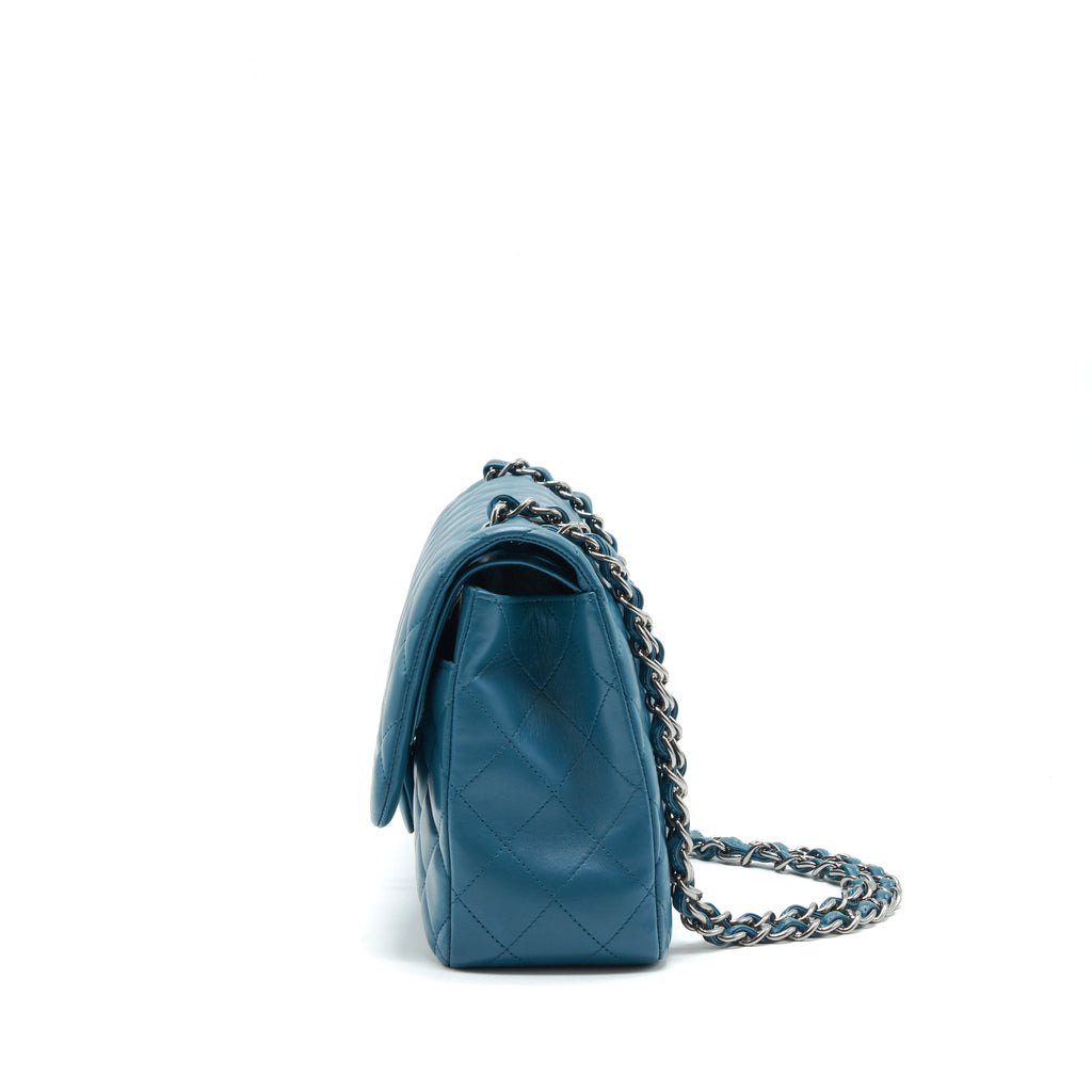 CHANEL JUMBO CLASSIC DOUBLE FLAP BAG LAMBSKIN GREEN SHW