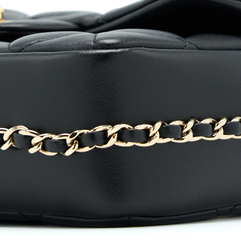 CHANEL SMALL PEARL LOGO STRAP FLAP BAG LAMBSKIN BLACK LGHW