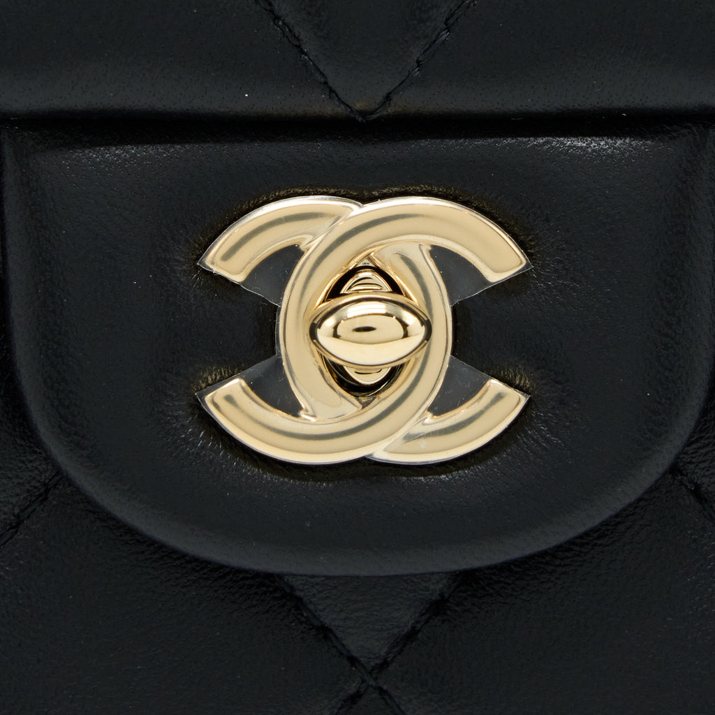 CHANEL SMALL PEARL LOGO STRAP FLAP BAG LAMBSKIN BLACK LGHW