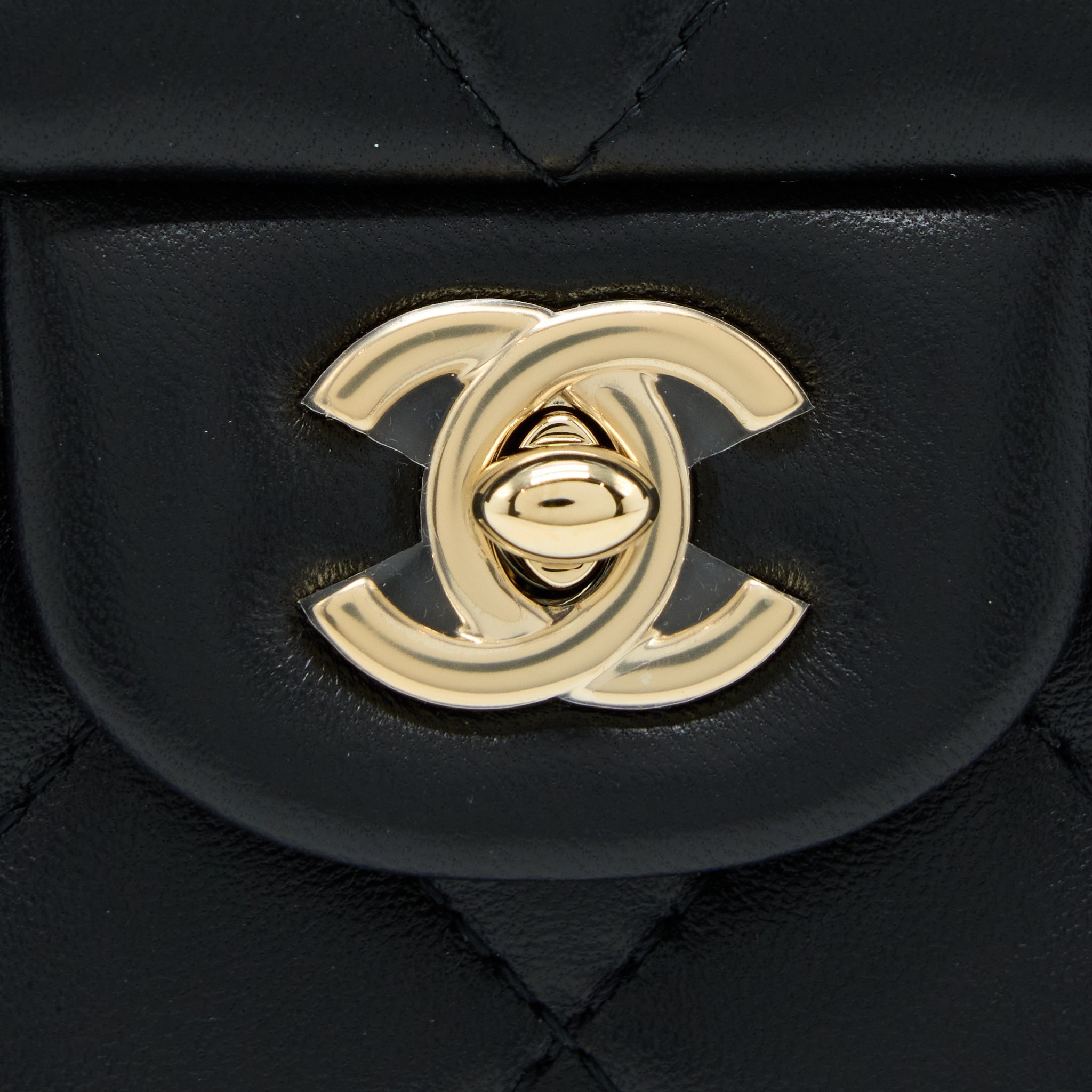 CHANEL SMALL PEARL LOGO STRAP FLAP BAG LAMBSKIN BLACK LGHW