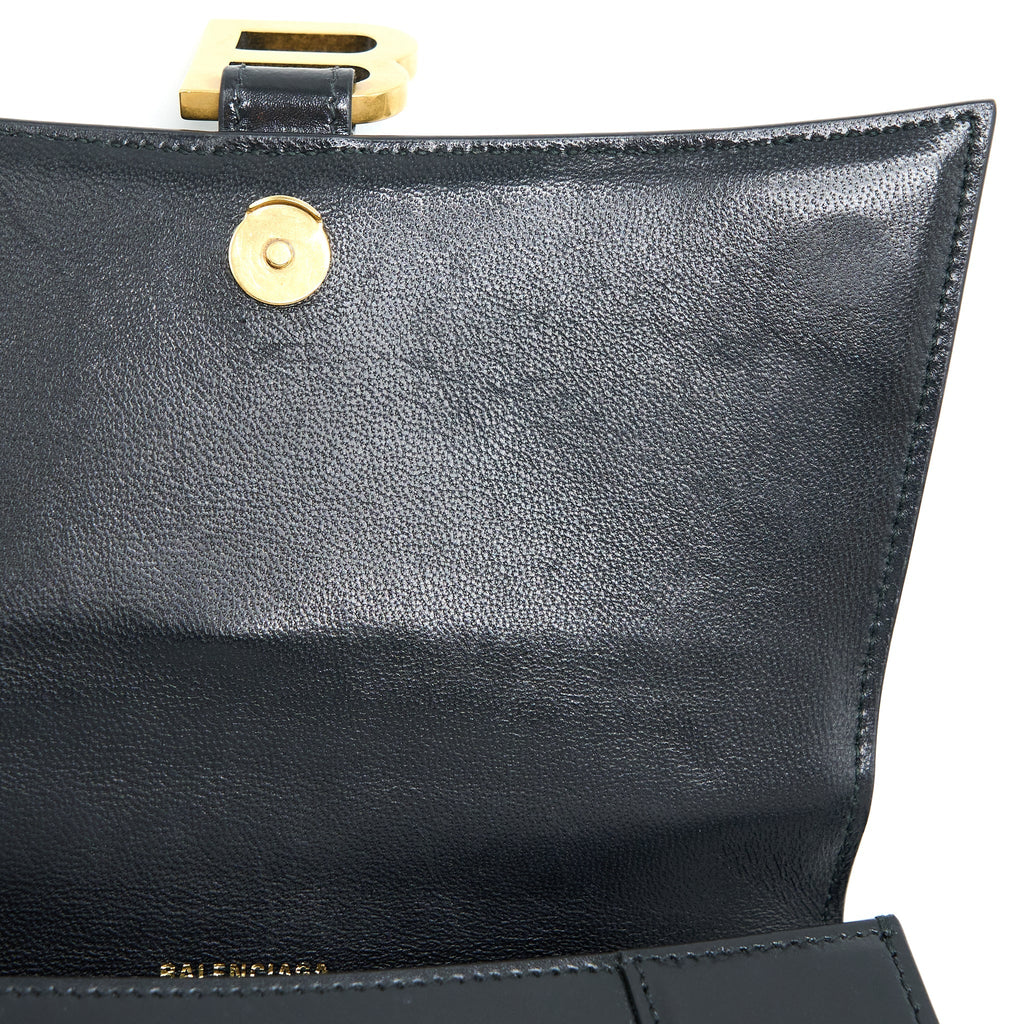 BALENCIAGA HOURGLASS SMALL HANDBAG BOX CALFSKIN BLACK GHW