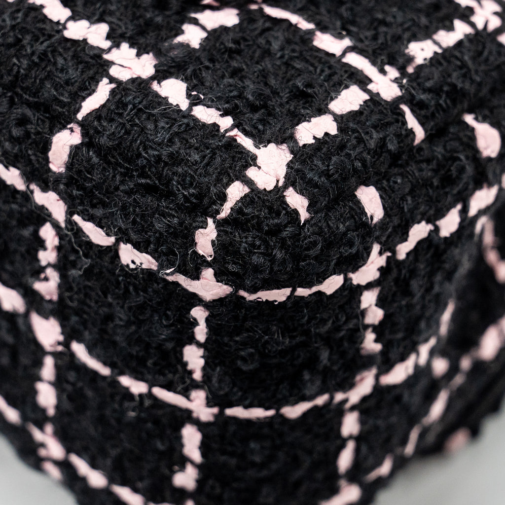 CHANEL 23K FLOWER BOMB MINI RECTANGULAR FLAP BAG TWEED BLACK / PINK LGHW (MICROCHIP)