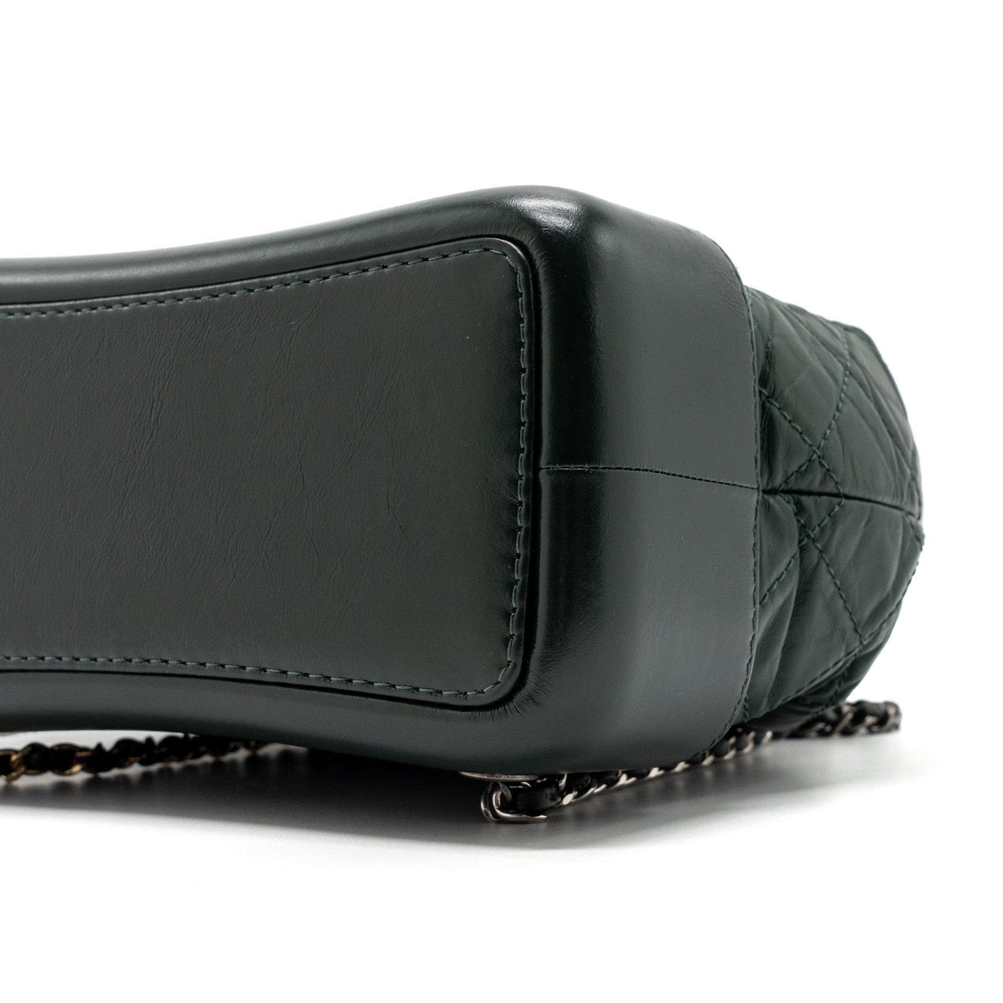 CHANEL SMALL GABRIELLE BACKPACK AGED CALFSKIN DARK GREEN MULTICOLOUR HARDWARE
