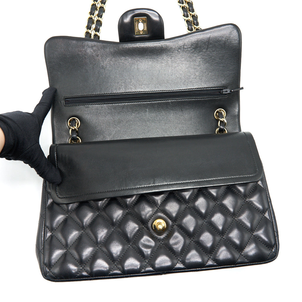 CHANEL CLASSIC JUMBO DOUBLE FLAP BAG LAMBSKIN BLACK GHW