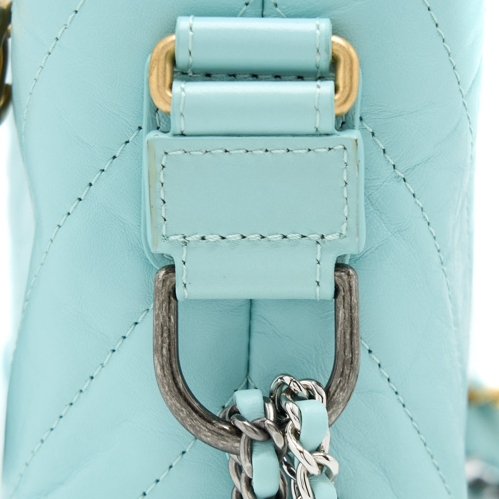 CHANEL SMALL GABRIELLE CHEVRON CALFSKIN LIGHT BLUE MULTICOLOUR HARDWARE