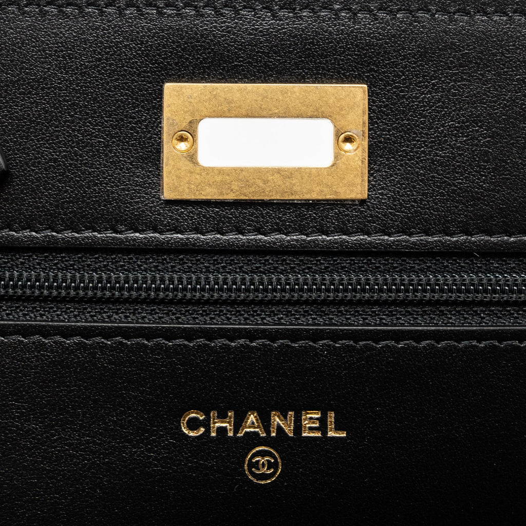 CHANEL 2.55 WALLET ON CHAIN AGED CALFSKIN BLACK BRUSHED GHW (MICROCHIP)