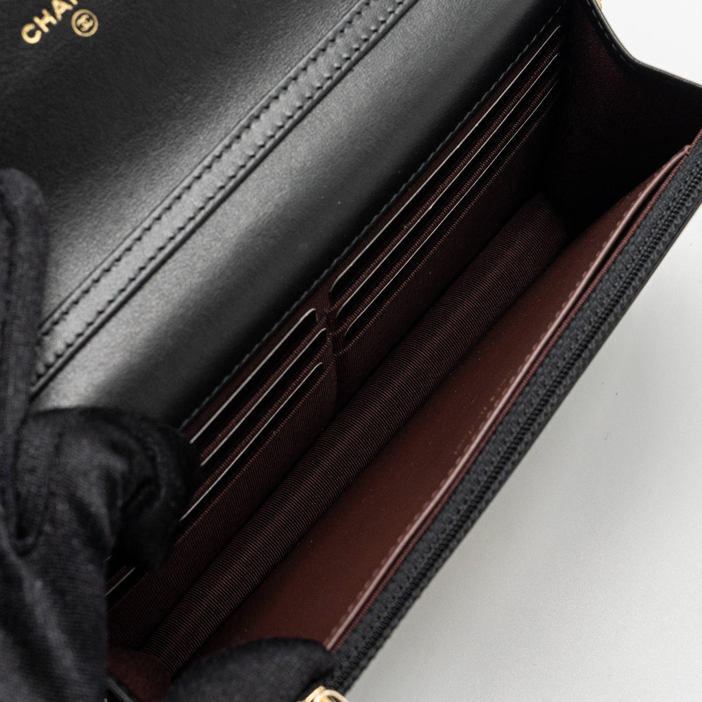 CHANEL 2.55 WALLET ON CHAIN AGED CALFSKIN BLACK BRUSHED GHW (MICROCHIP)