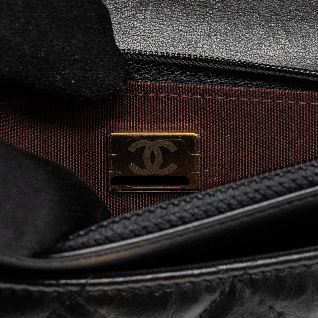 CHANEL 2.55 WALLET ON CHAIN AGED CALFSKIN BLACK BRUSHED GHW (MICROCHIP)