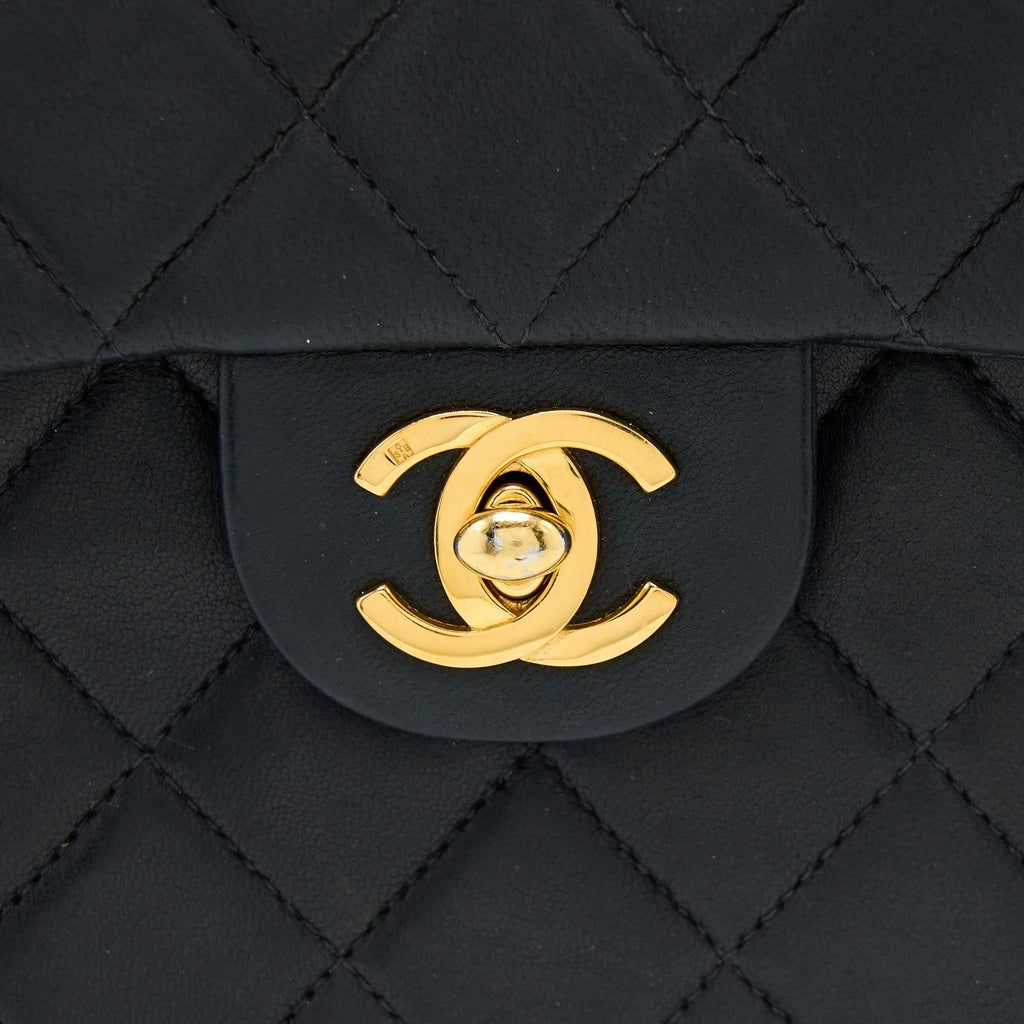 CHANEL VINTAGE SQUARE FLAP BAG LAMBSKIN BLACK GHW
